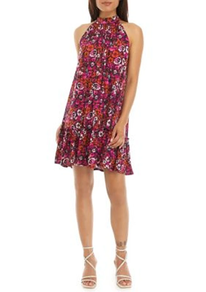 Women's Sleeveless Halter Neck Printed A-Line Dress