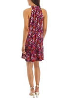 Women's Sleeveless Halter Neck Printed A-Line Dress