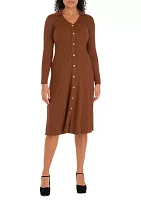 Women's Long Sleeve Collar Button Down Solid Sheath Dress