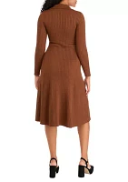 Women's Long Sleeve Collar Button Down Solid Sheath Dress