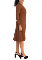 Women's Long Sleeve Collar Button Down Solid Sheath Dress