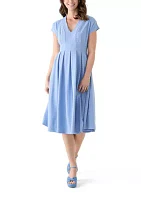 Women's Short Sleeve V-Neck Solid A-Line Dress