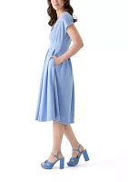 Women's Short Sleeve V-Neck Solid A-Line Dress