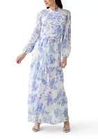 Women's Long Sleeve Mock Neck Floral Maxi Dress