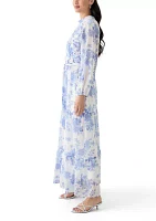 Women's Long Sleeve Mock Neck Floral Maxi Dress