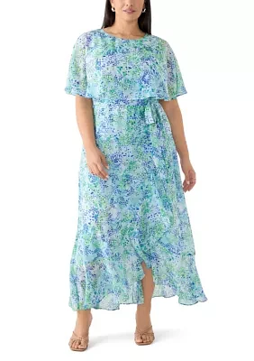 Plus Cape Sleeve Floral Maxi Dress