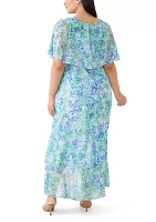 Plus Cape Sleeve Floral Maxi Dress