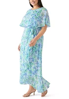 Plus Cape Sleeve Floral Maxi Dress