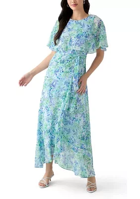 Women's Short Sleeve Crew Neck Floral Print Maxi Dress