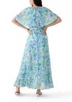 Women's Short Sleeve Crew Neck Floral Print Maxi Dress