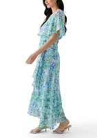 Women's Short Sleeve Crew Neck Floral Print Maxi Dress