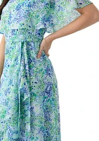 Women's Short Sleeve Crew Neck Floral Print Maxi Dress