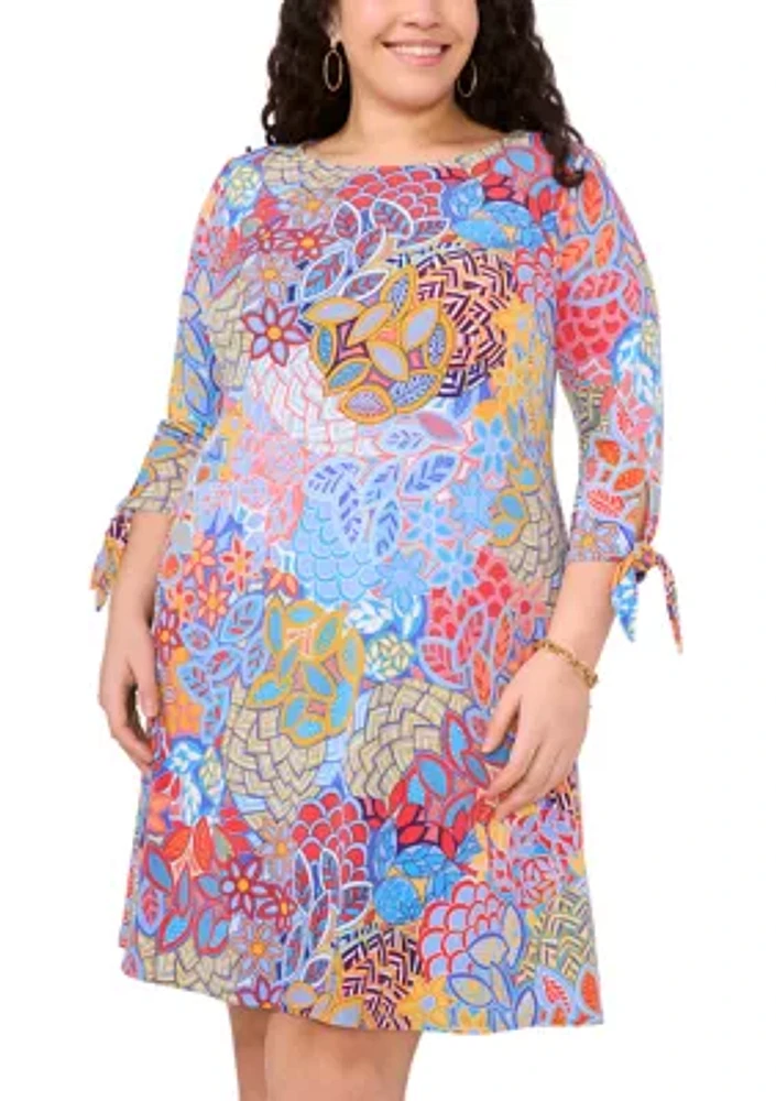 Plus 3/4 Sleeve Patch Print Sheath Dress