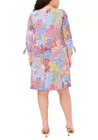 Plus 3/4 Sleeve Patch Print Sheath Dress