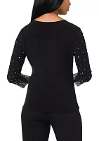 Women's Detailed 3/4 Sleeve V-Neck Top