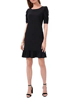 Women's Puff Sleeve Solid Fit and Flare Dress