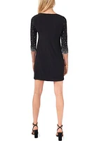 Women's 3/4 Beaded Sleeve Solid Sheath Dress