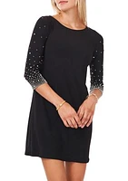 Women's 3/4 Beaded Sleeve Solid Sheath Dress