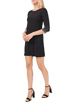 Women's 3/4 Beaded Sleeve Solid Sheath Dress