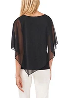 Women's Elbow Sleeve Solid Sequin Sheer Blouse