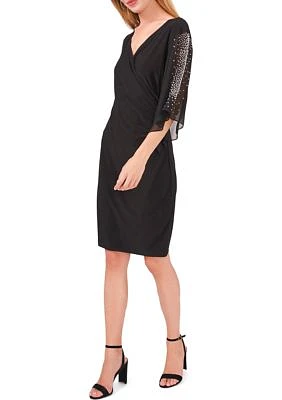 Women's 3/4 Sleeve Ruched Waist Solid Dress