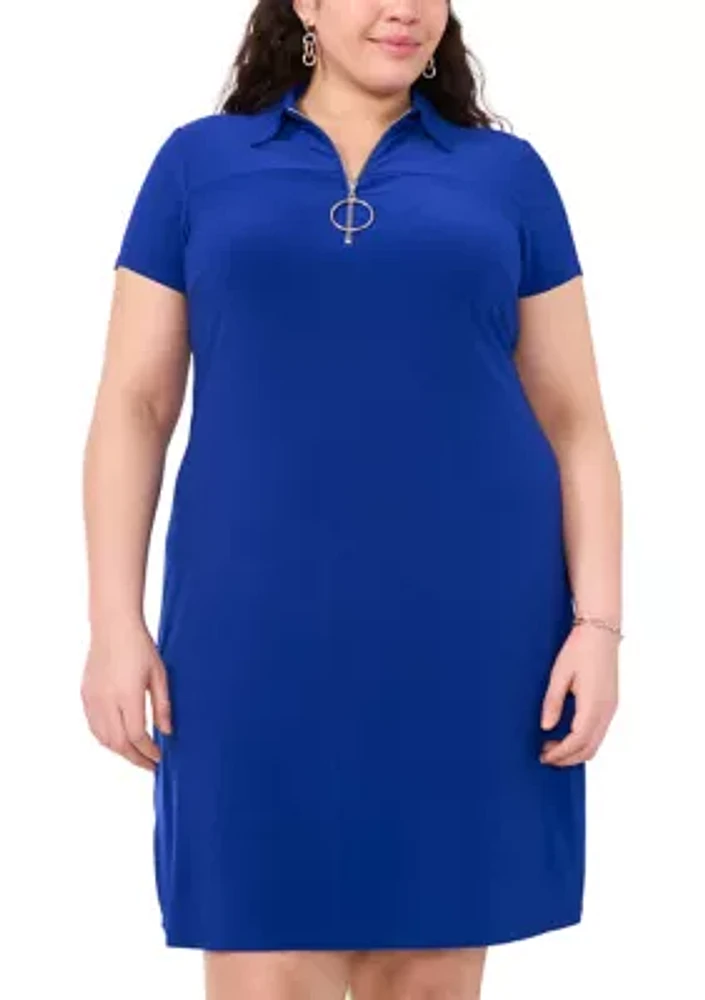 Plus Ring Zipper Polo Dress