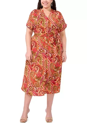 Plus Challis Printed Fit and Flare Dress