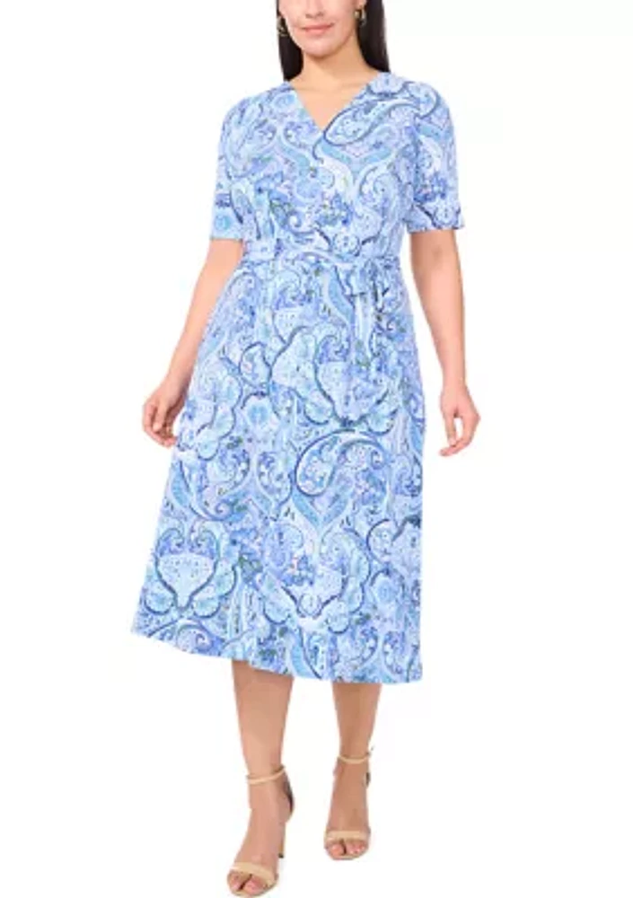 Plus V-Neck Paisley Printed Midi Dress