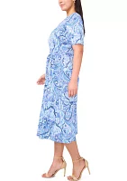 Plus V-Neck Paisley Printed Midi Dress