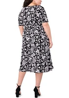 Plus Short Sleeve Floral Print Fit and Flare Dress