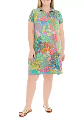 Plus Short Sleeve Collar A-Line Dress