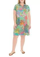 Plus Short Sleeve Collar A-Line Dress