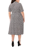 Plus Short Sleeve Printed Tie Front Midi Dress