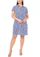 Plus Short Sleeve V-Neck Ditsy Print Mini Dress