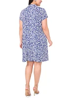 Plus Short Sleeve V-Neck Ditsy Print Mini Dress