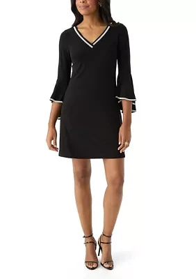 Women's V-Neck Sheath Dress with Trim Detail