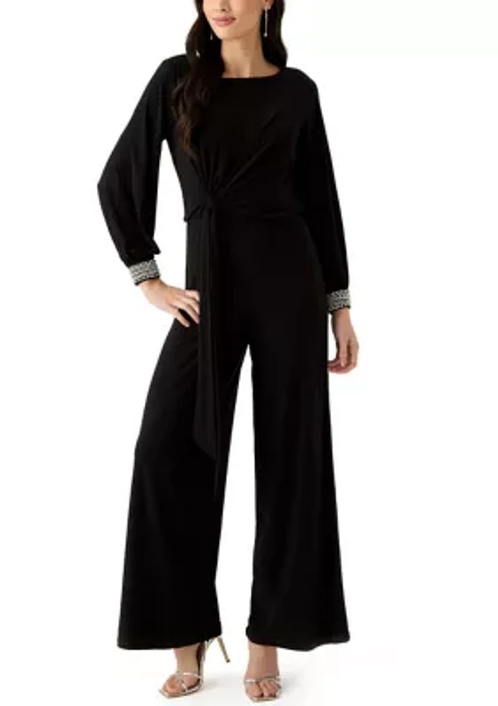 Women's Long Sleeve Crew Neck Solid Jumpsuit