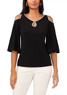 Women's Cold Shoulder Keyhole Neck Top