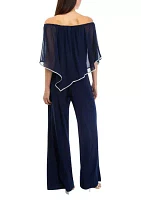 Women's Off the Shoulder Chiffon Popover Embellished Jumpsuit