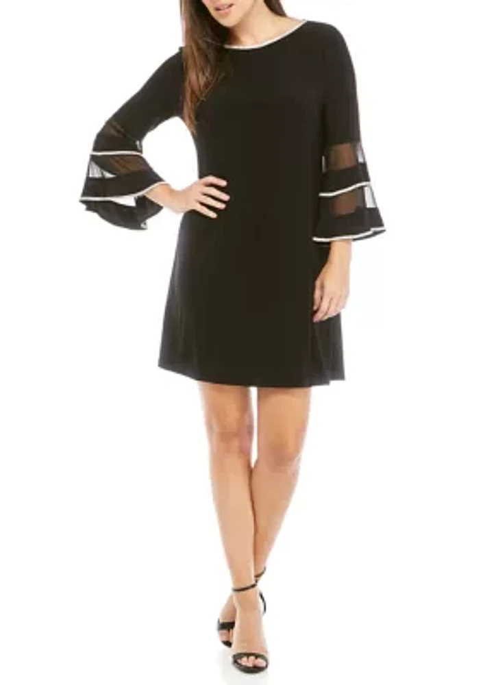 Women's Sheer Double Ruffle Bell Sleeve Dress