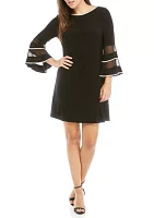 Women's Sheer Double Ruffle Bell Sleeve Dress