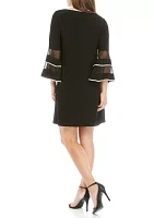 Women's Sheer Double Ruffle Bell Sleeve Dress