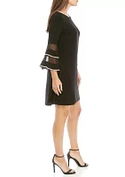 Women's Sheer Double Ruffle Bell Sleeve Dress