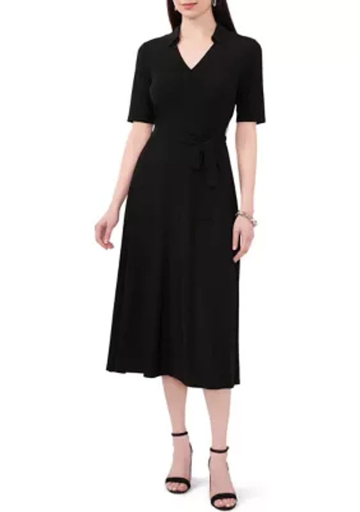 Women's Elbow Sleeve Collared Midi Dress