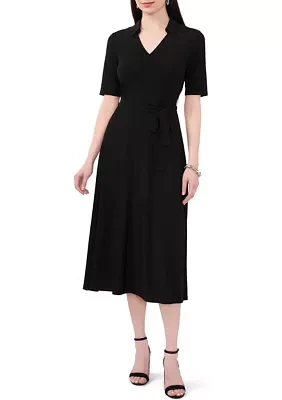 Women's Elbow Sleeve Collared Midi Dress