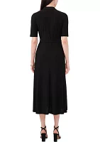 Women's Elbow Sleeve Collared Midi Dress