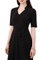 Women's Elbow Sleeve Collared Midi Dress