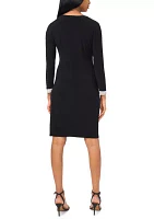 Women's Long Sleeve V-Neck Solid Wrap Fit and Flare Dress