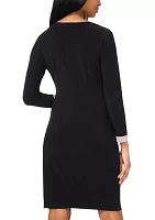 Women's Long Sleeve V-Neck Solid Wrap Fit and Flare Dress