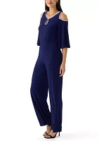 Women's Cold Shoulder Keyhole Neck Jumpsuit